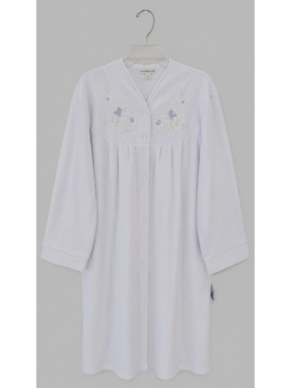 Miss Elaine Size XL Lilac Snap Button House Coat Robe Fleece Embroidered NEW
